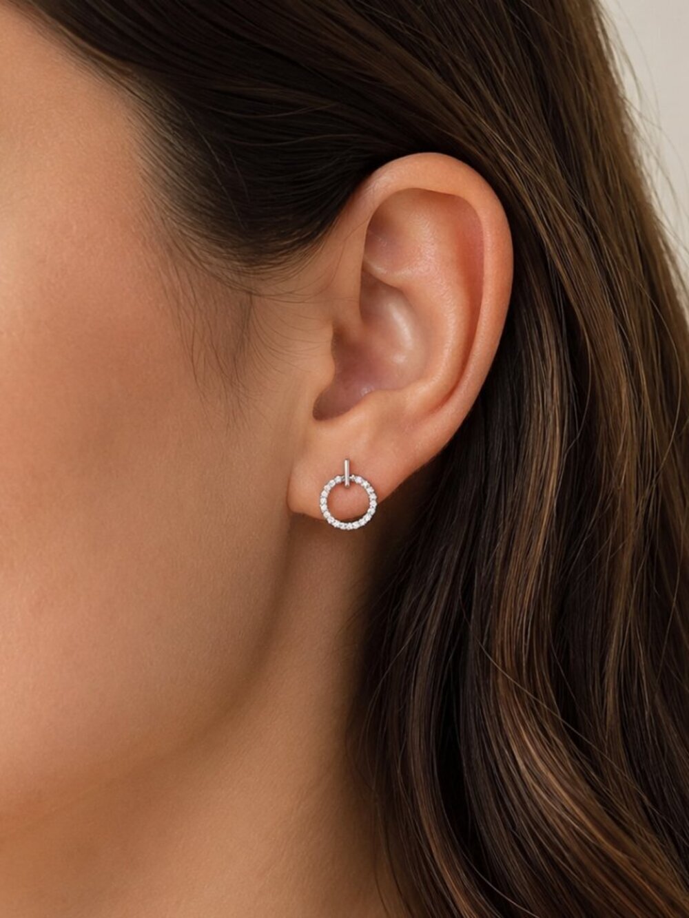 Sterling Silver Cubic Zirconia Circle Stud Earrings
